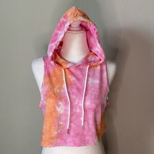 Exist Tie Dyed Cropped Hoodie Raw Edge Sleeves XS